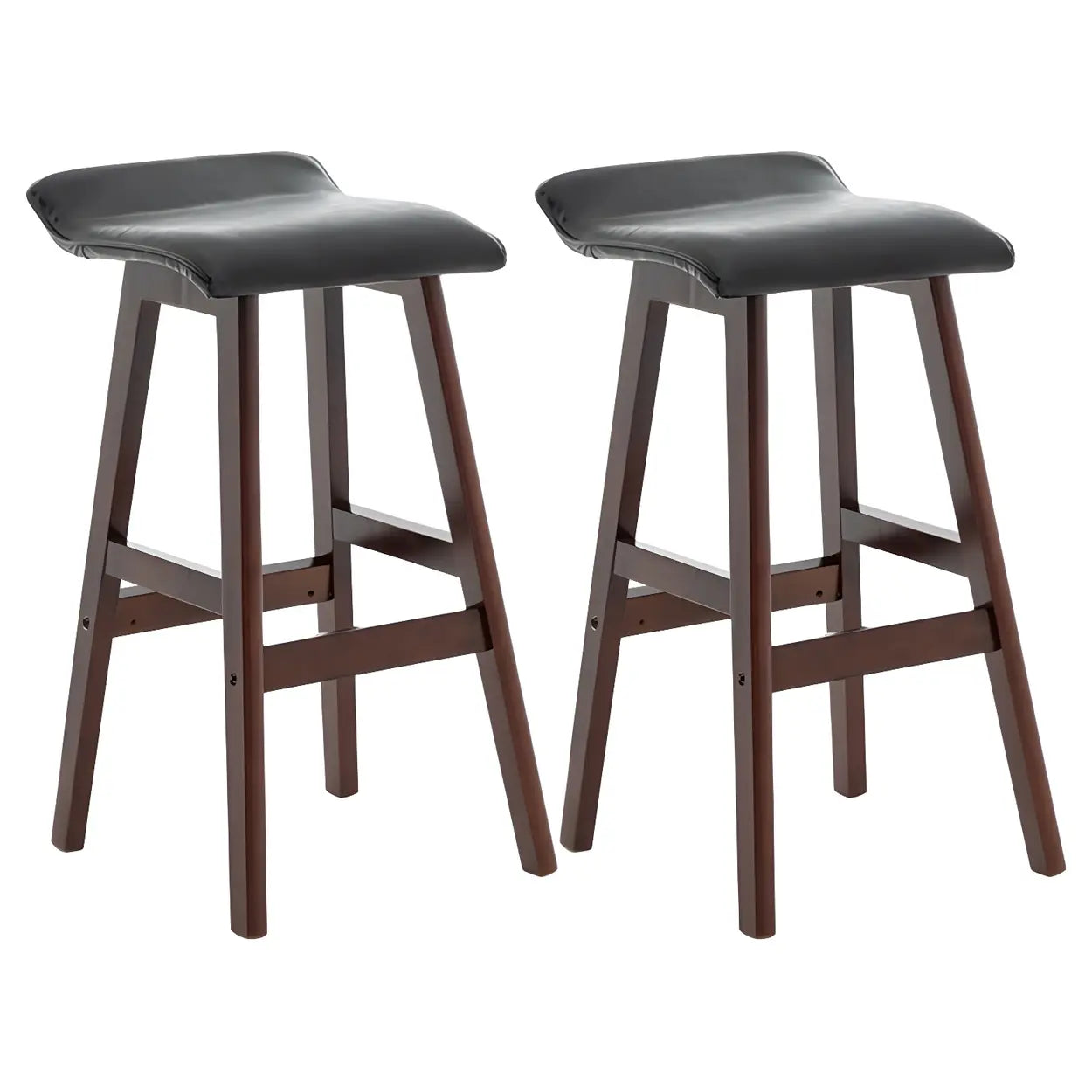 Saddle Faux Leather Low-Back Wood Bar Stool — Black / 4 Piece Set