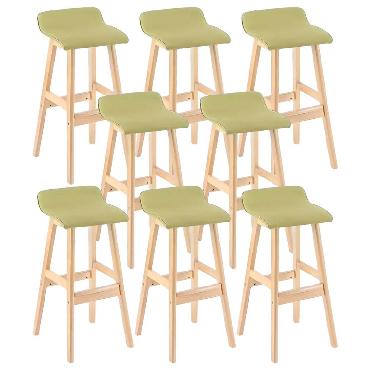 Saddle Faux Leather Low-Back Wood Bar Stool — Green / 8 Piece Set