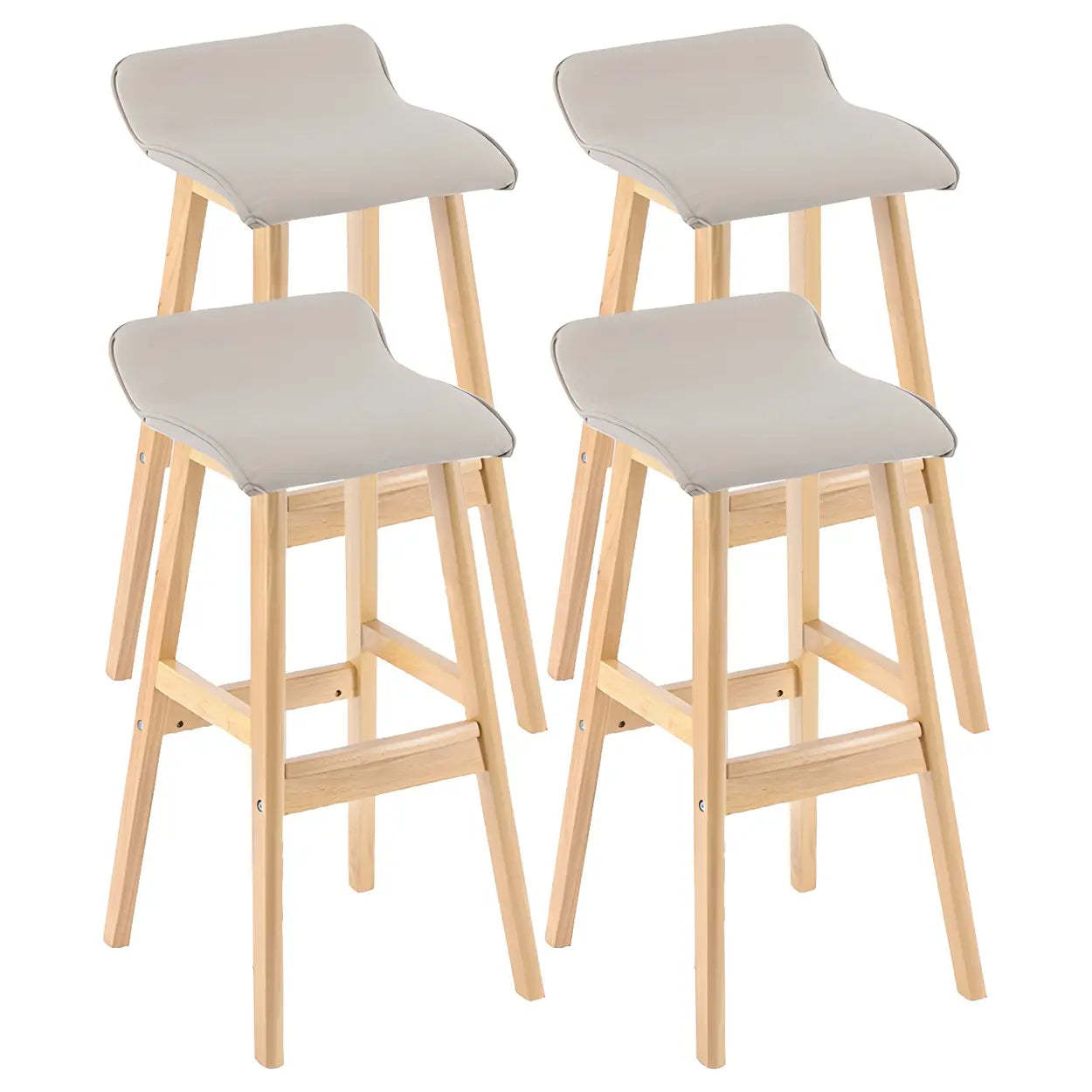 Saddle Faux Leather Low-Back Wood Bar Stool — Blackish Green / 4 Piece Set