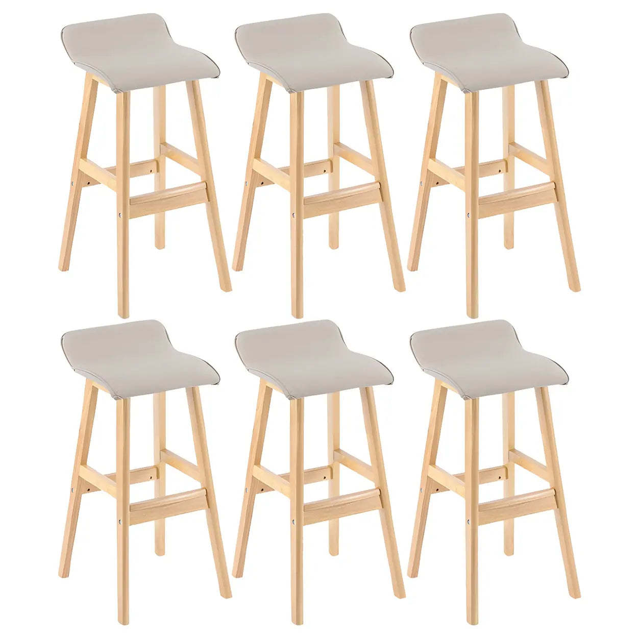 Saddle Faux Leather Low-Back Wood Bar Stool — Blackish Green / 6 Piece Set