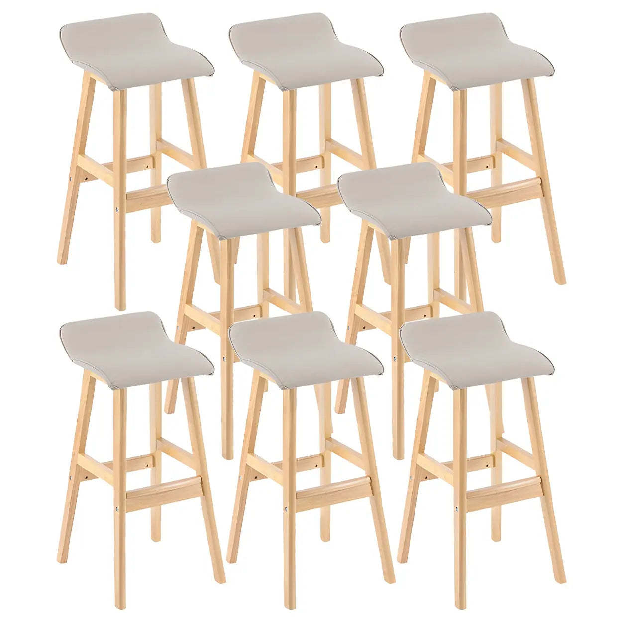 Saddle Faux Leather Low-Back Wood Bar Stool — Blackish Green / 8 Piece Set