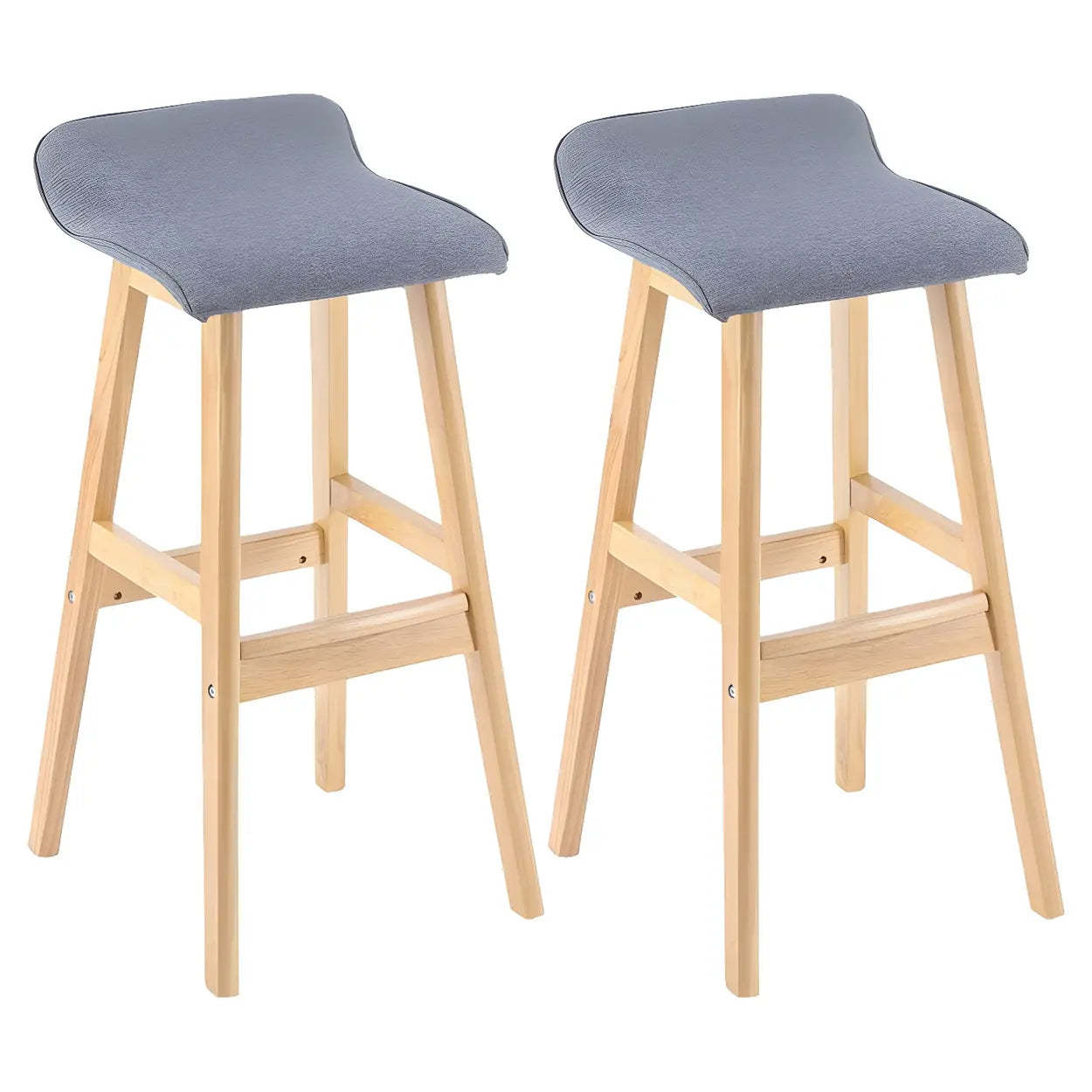 Saddle Faux Leather Low-Back Wood Bar Stool — Smoke Gray / 2 Piece Set
