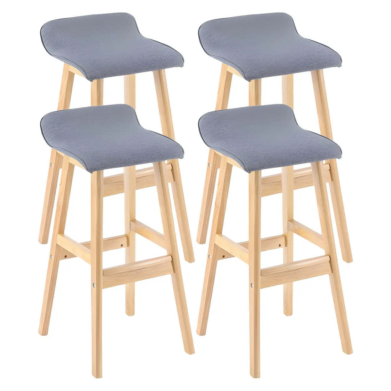 Saddle Faux Leather Low-Back Wood Bar Stool — Smoke Gray / 4 Piece Set