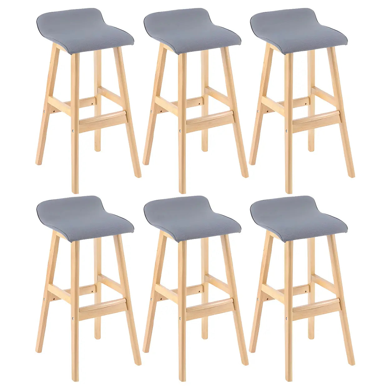 Saddle Faux Leather Low-Back Wood Bar Stool — Smoke Gray / 6 Piece Set