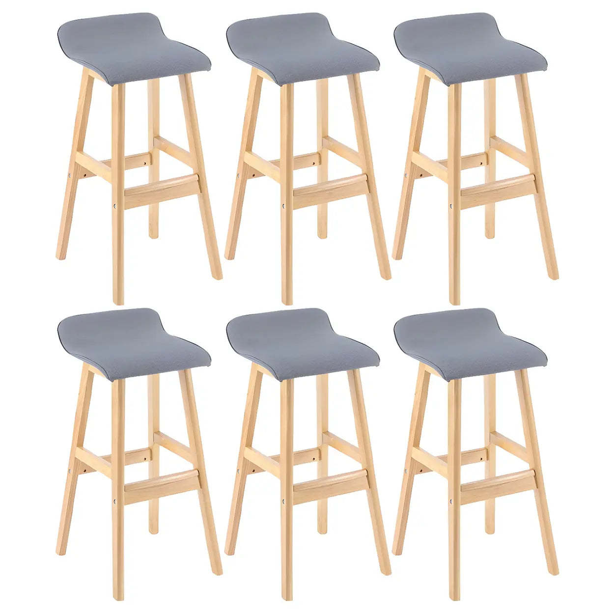 Saddle Faux Leather Low-Back Wood Bar Stool — Smoke Gray / 6 Piece Set