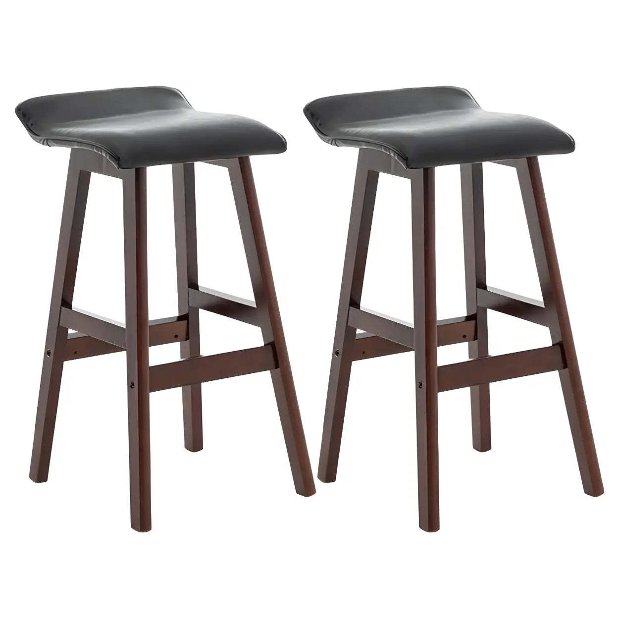 Saddle Faux Leather Low-Back Wood Bar Stool — Black / 4 Piece Set