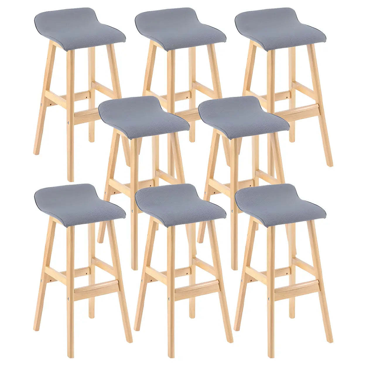 Saddle Faux Leather Low-Back Wood Bar Stool — Smoke Gray / 8 Piece Set