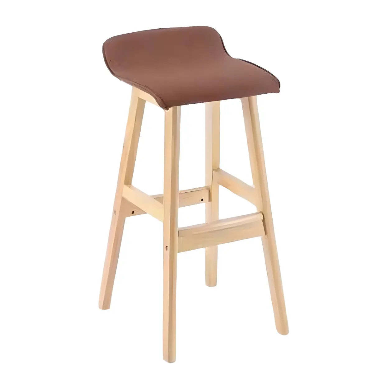 Saddle Faux Leather Low-Back Wood Bar Stool — Light Gray / 1 Piece