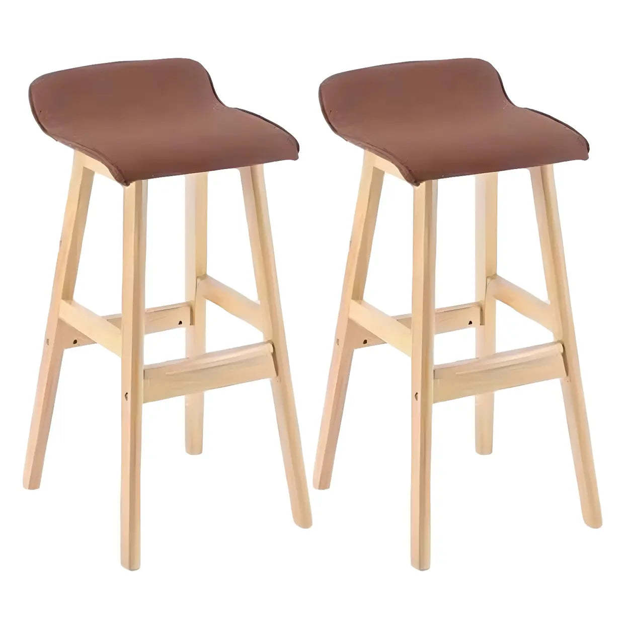 Saddle Faux Leather Low-Back Wood Bar Stool — Light Gray / 2 Piece Set