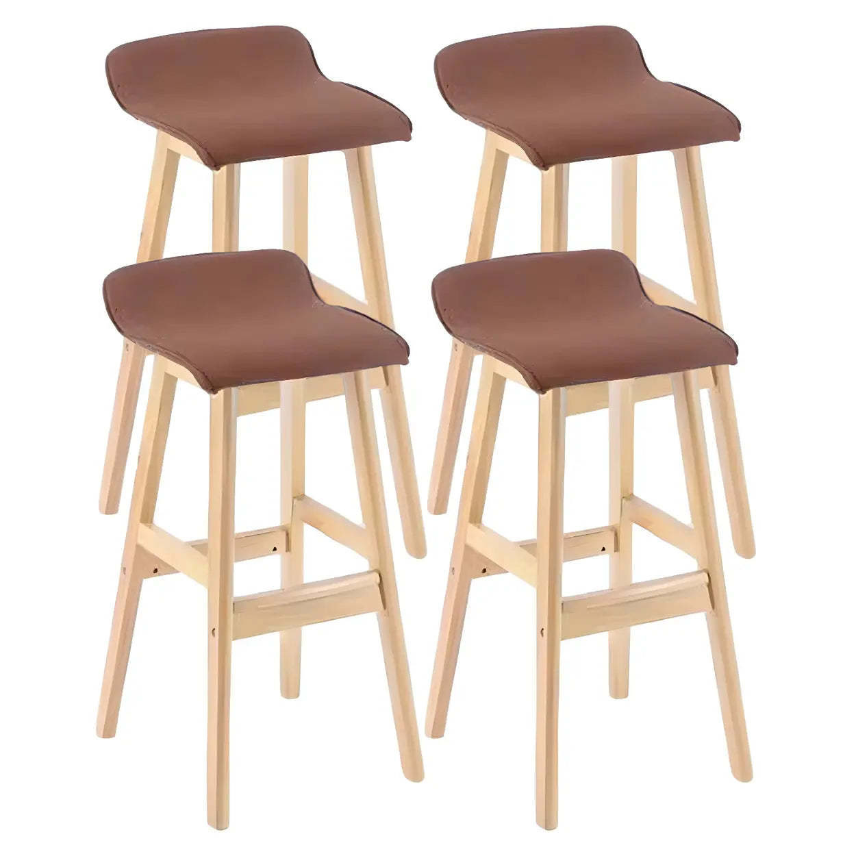 Saddle Faux Leather Low-Back Wood Bar Stool — Light Gray / 4 Piece Set