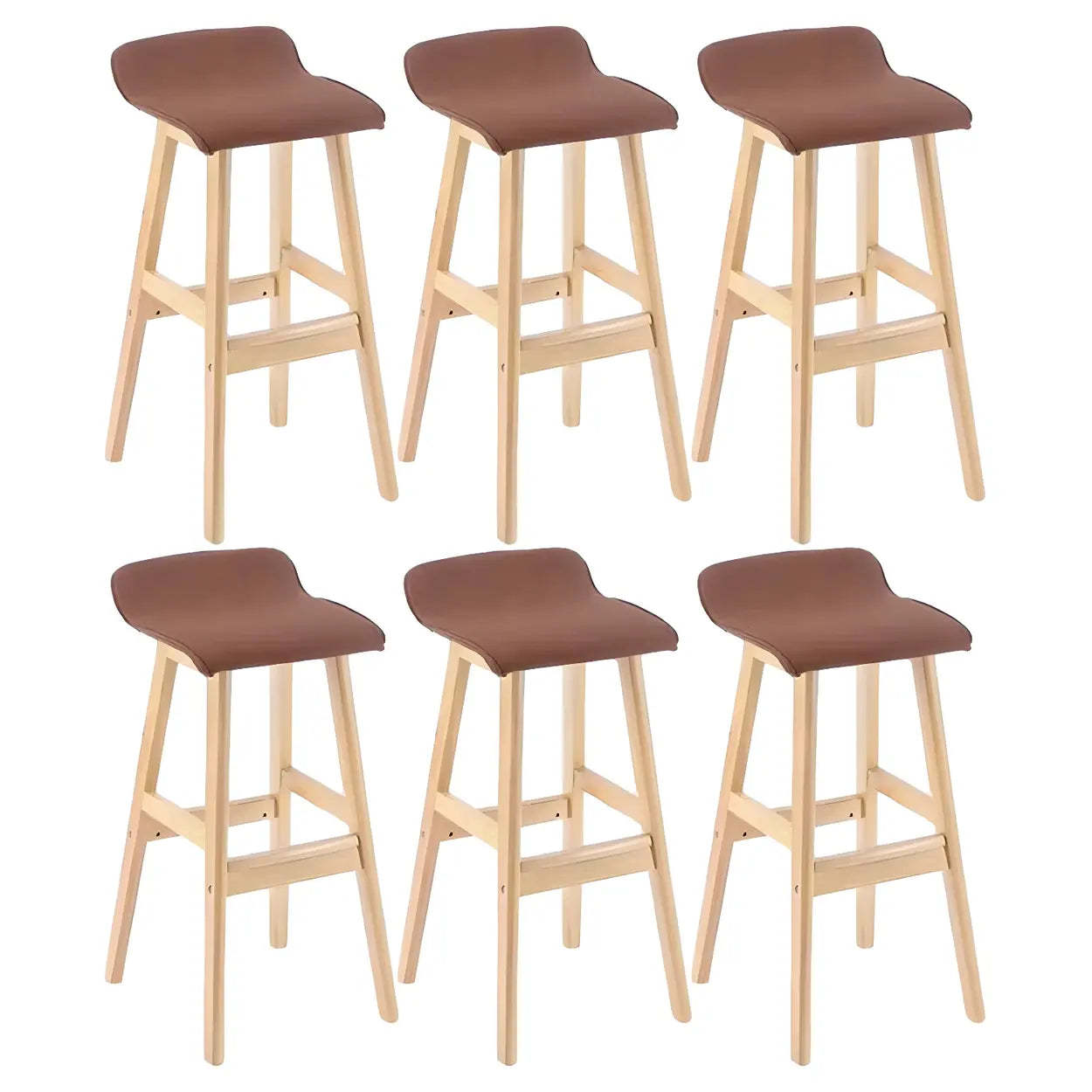 Saddle Faux Leather Low-Back Wood Bar Stool — Light Gray / 6 Piece Set