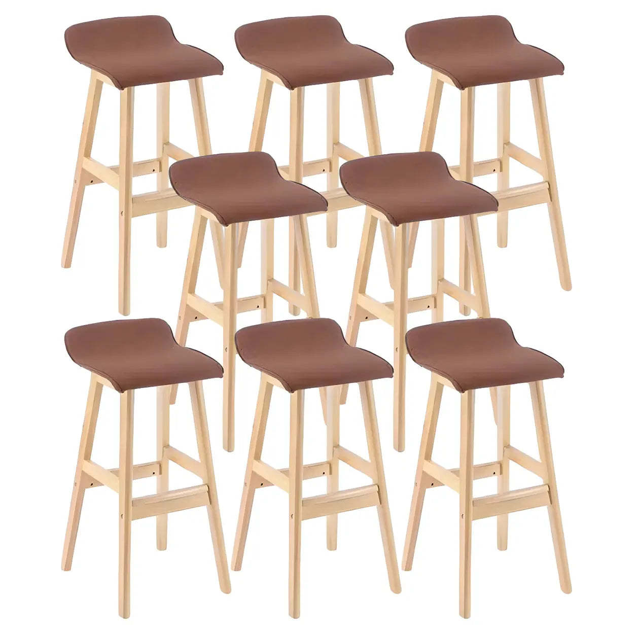 Saddle Faux Leather Low-Back Wood Bar Stool — Light Gray / 8 Piece Set