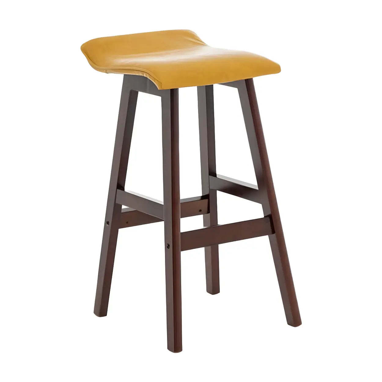 Saddle Faux Leather Low-Back Wood Bar Stool — Light Blue / 1 Piece