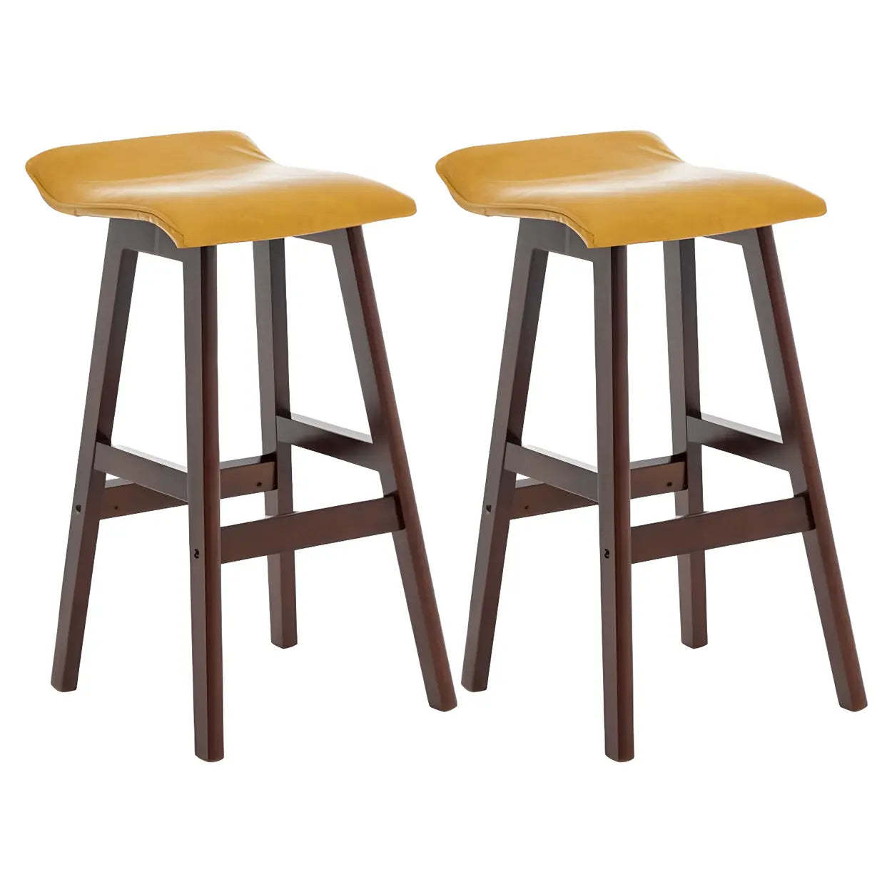 Saddle Faux Leather Low-Back Wood Bar Stool — Light Blue / 2 Piece Set
