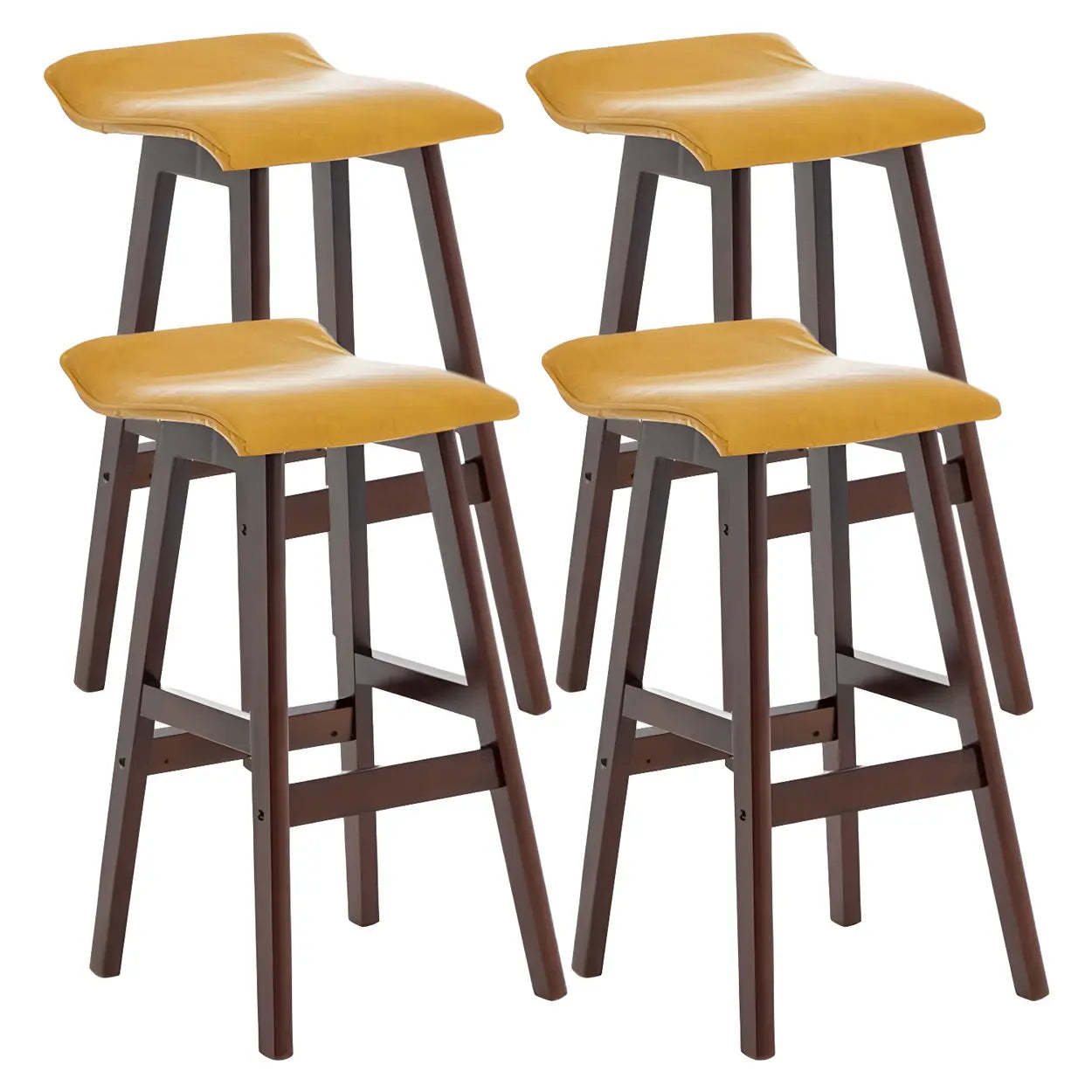 Saddle Faux Leather Low-Back Wood Bar Stool — Light Blue / 4 Piece Set