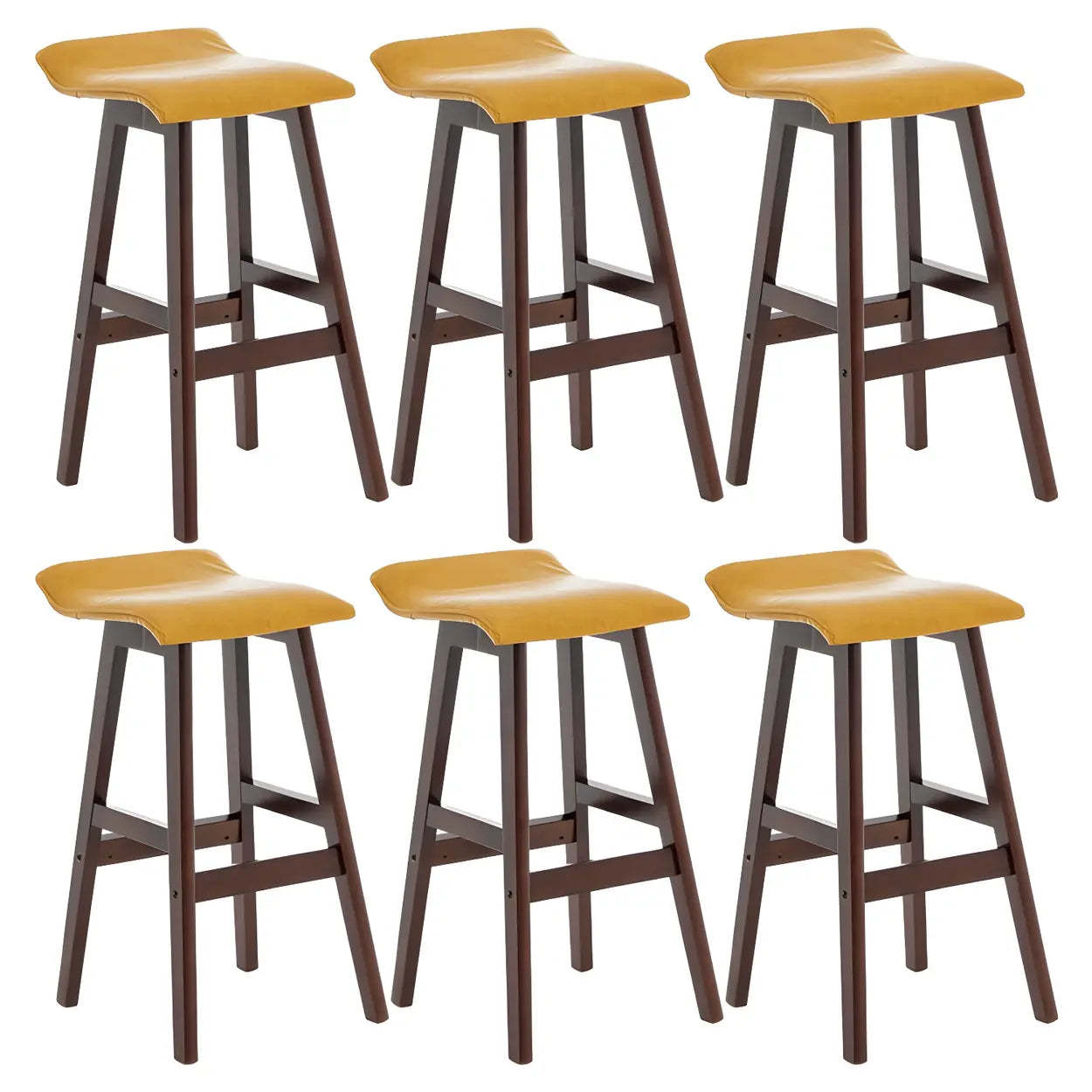 Saddle Faux Leather Low-Back Wood Bar Stool — Light Blue / 6 Piece Set
