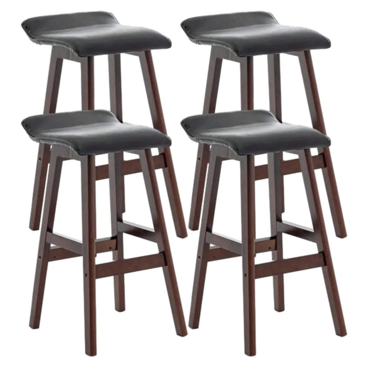 Saddle Faux Leather Low-Back Wood Bar Stool — Black / 6 Piece Set