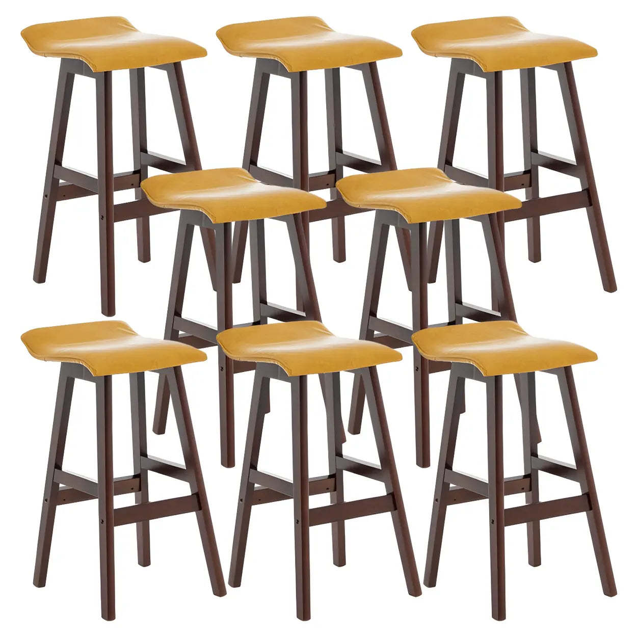 Saddle Faux Leather Low-Back Wood Bar Stool — Light Blue / 8 Piece Set