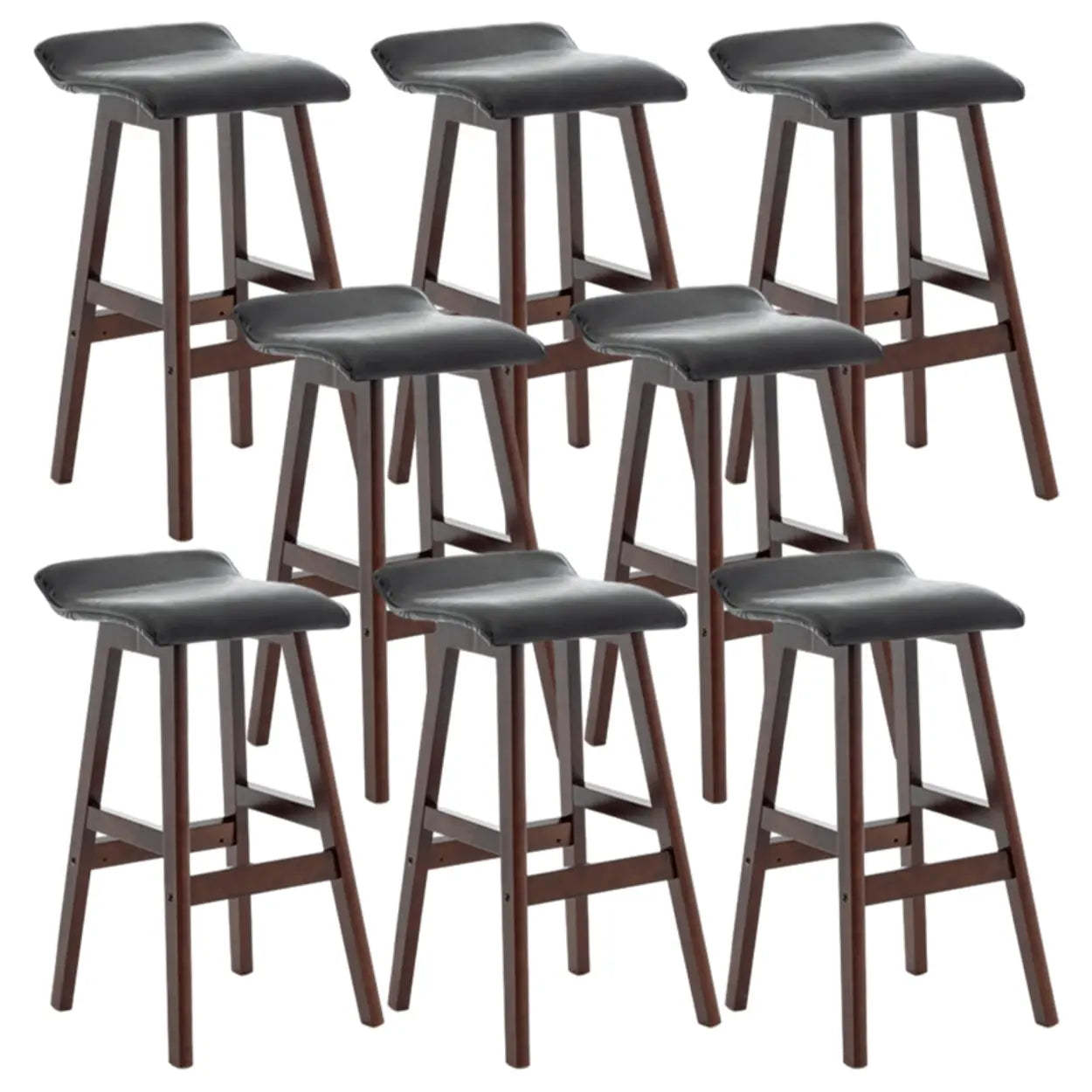 Saddle Faux Leather Low-Back Wood Bar Stool — Ginger / 4 Piece Set
