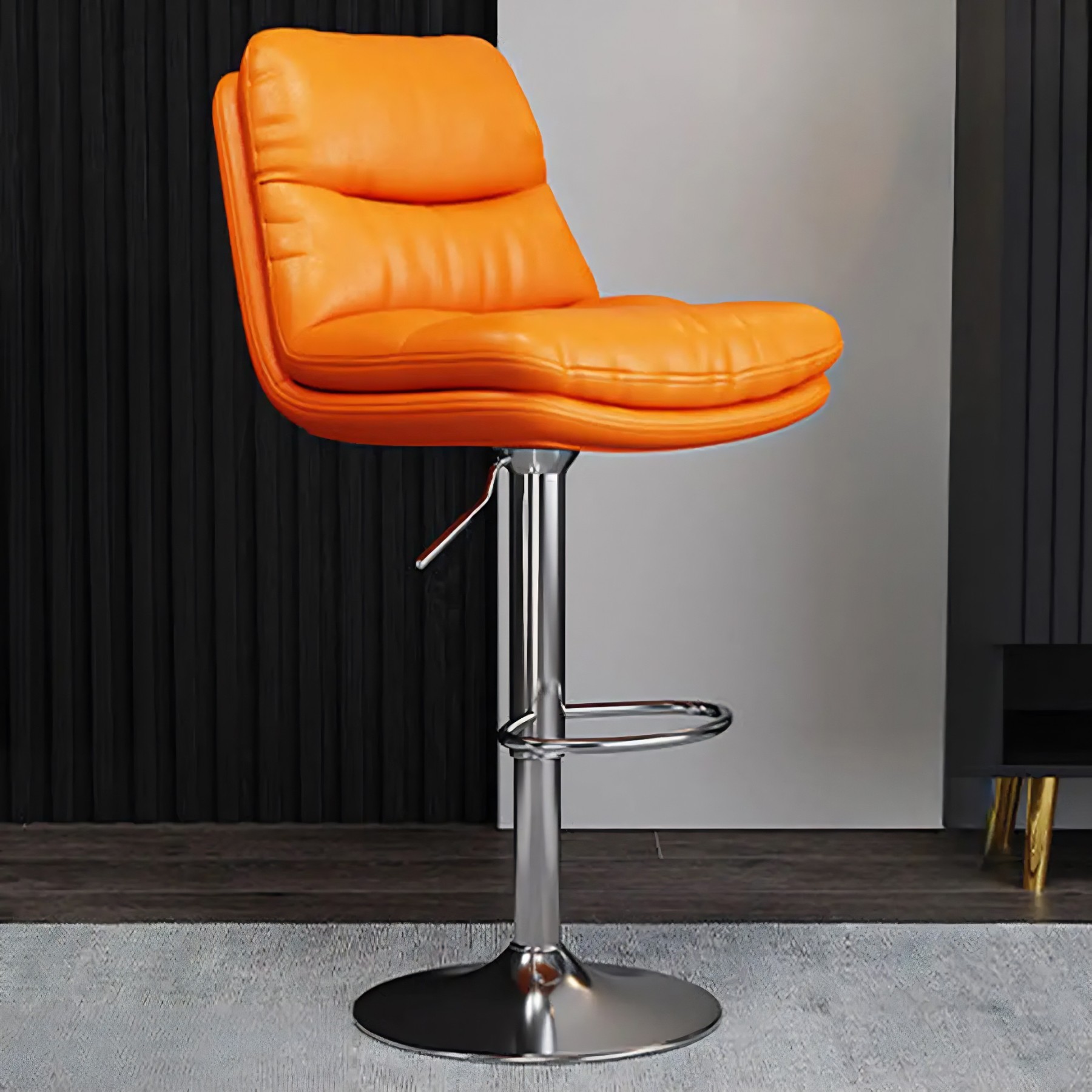 Saddle Leather Swivel Bar Stool with Back