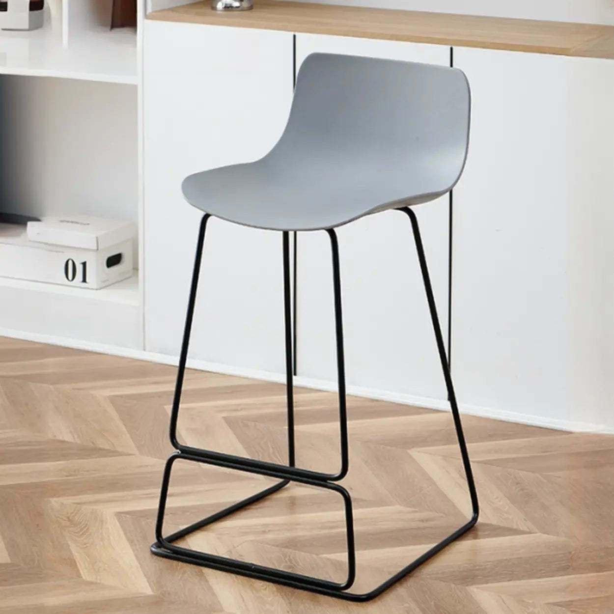 Saddle Low-Back Metal Sled Bar Stool — Silver / Red