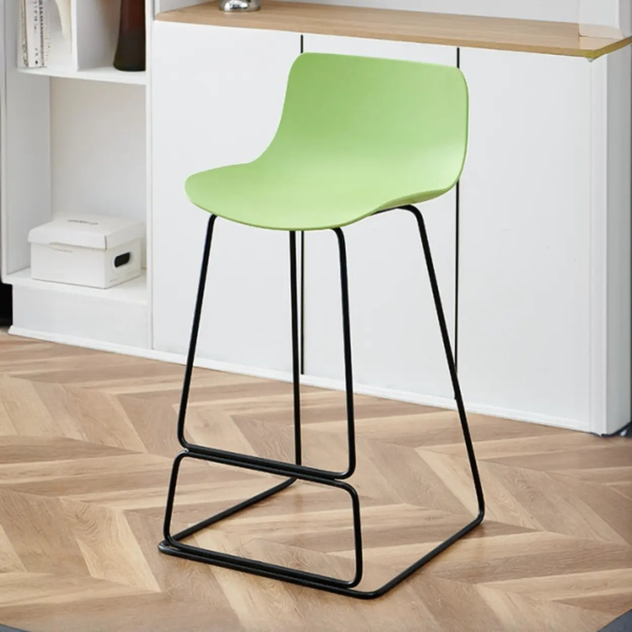 Saddle Low-Back Metal Sled Bar Stool — Silver / Green