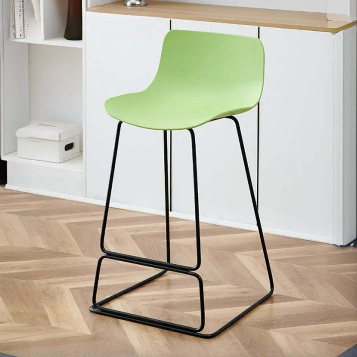 Saddle Low-Back Metal Sled Bar Stool — Silver / Green