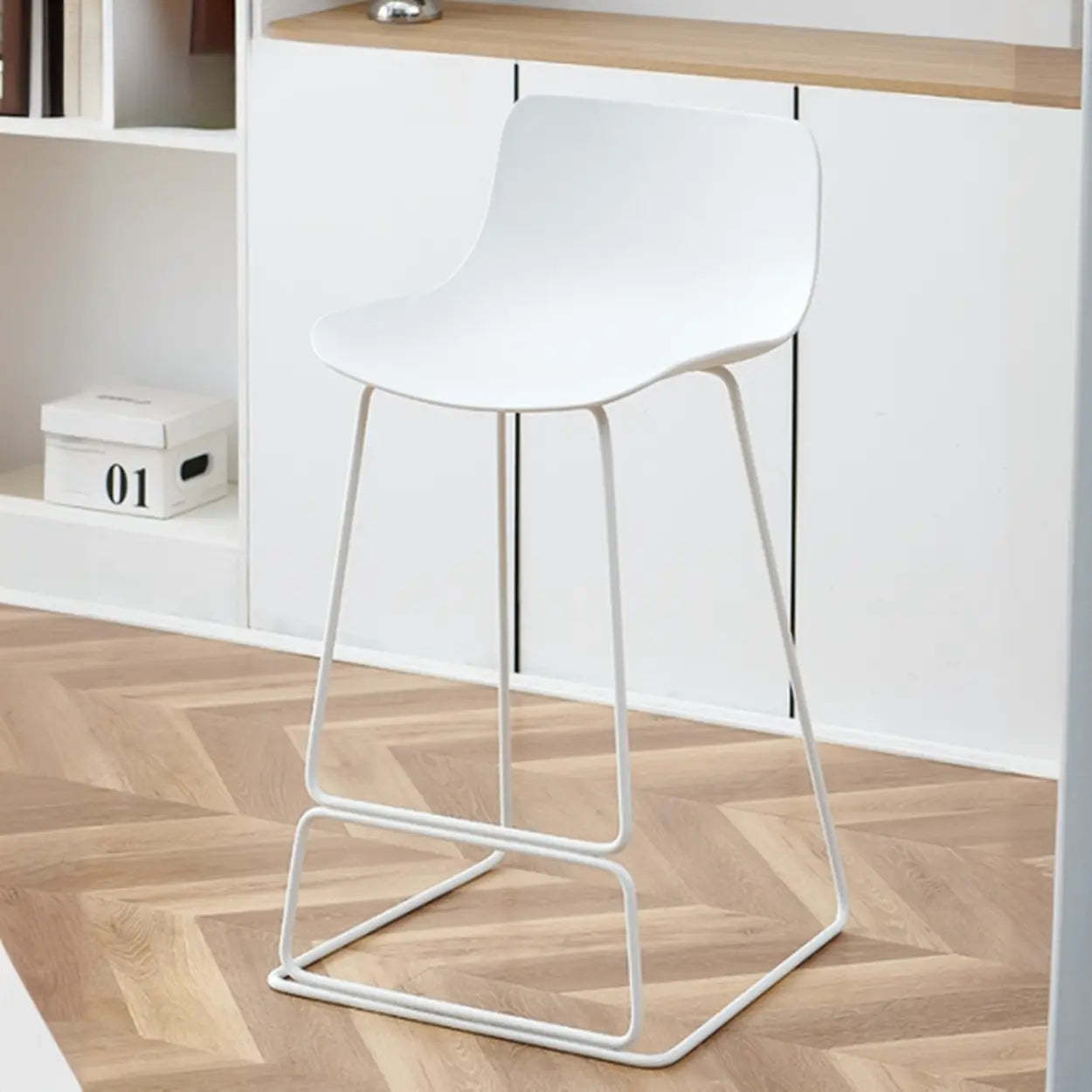 Saddle Low-Back Metal Sled Bar Stool — White / Black