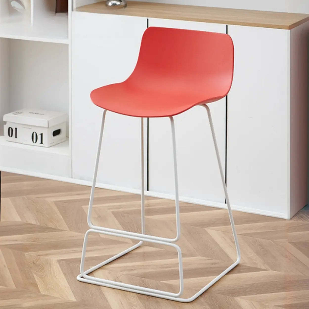 Saddle Low-Back Metal Sled Bar Stool — White / Yellow