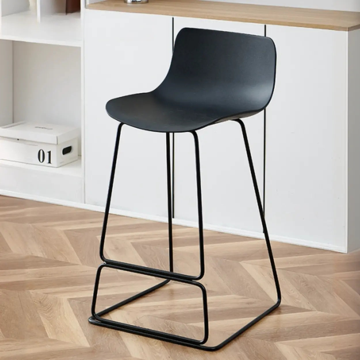 Saddle Low-Back Metal Sled Bar Stool — Black / Red