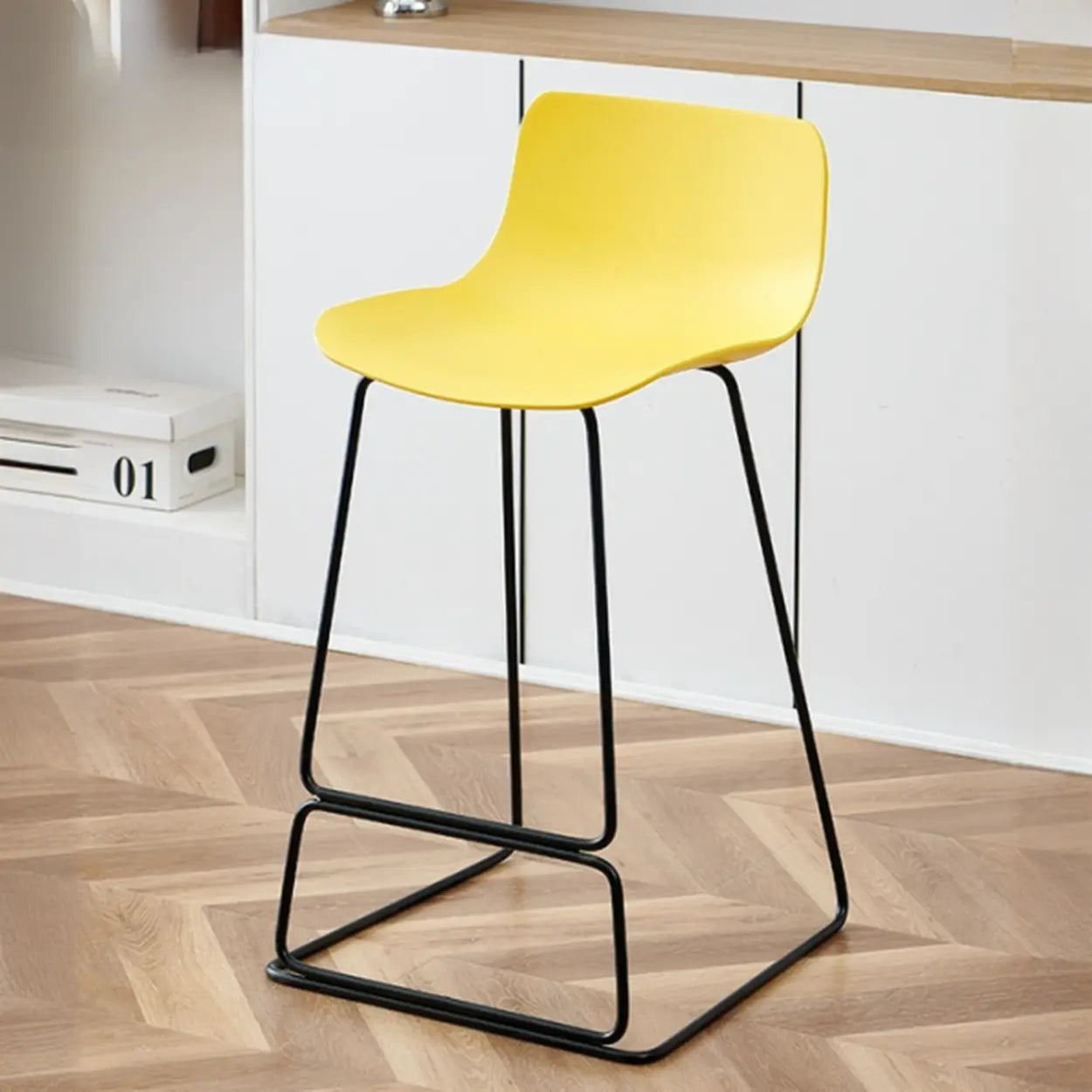 Saddle Low-Back Metal Sled Bar Stool — Silver / Black