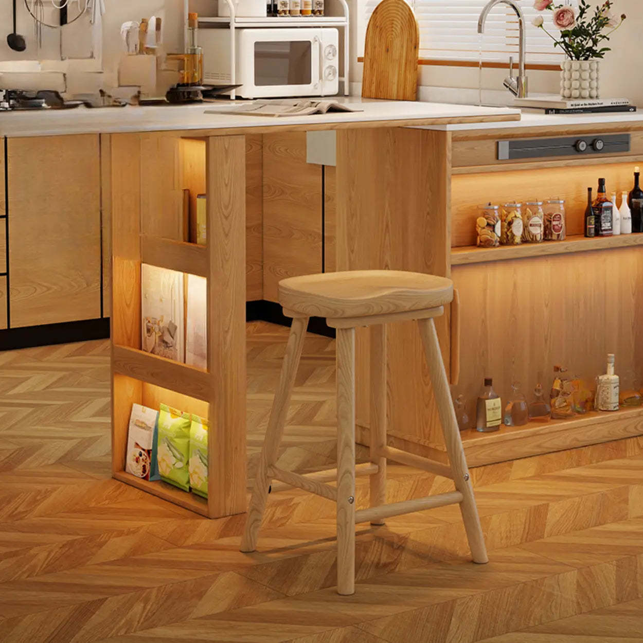 Lighom modern footrest backless natural bar & counter stools in wood