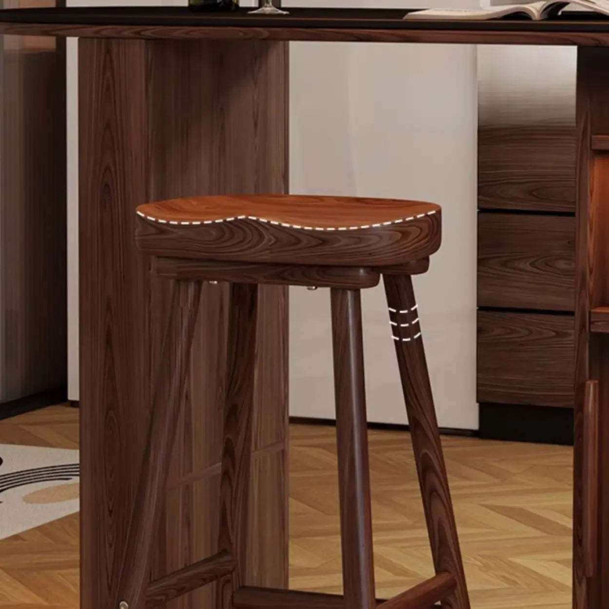 Saddle Rubberwood Backless Bar Stool with Footrest