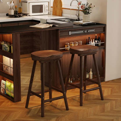 Saddle Rubberwood Backless Bar Stool with Footrest — Walnut