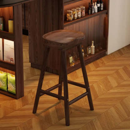 Saddle Rubberwood Backless Bar Stool with Footrest — Walnut