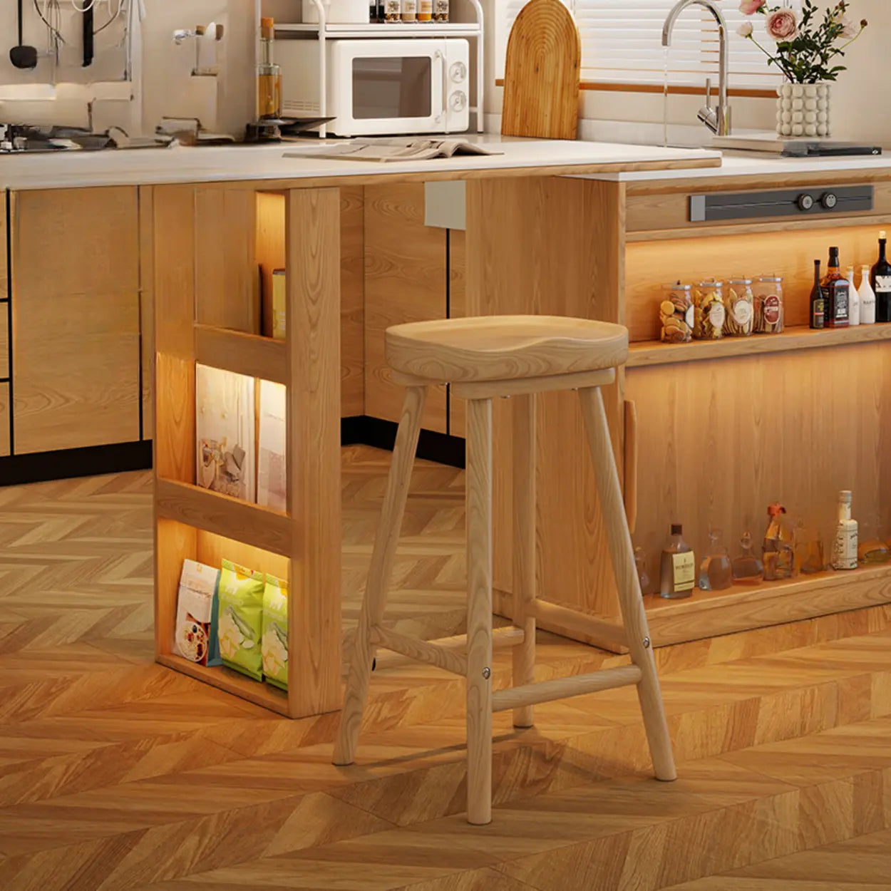 Saddle Rubberwood Backless Bar Stool with Footrest