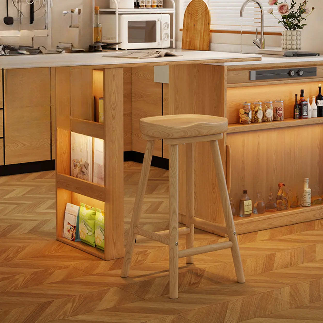 Saddle Rubberwood Backless Bar Stool with Footrest