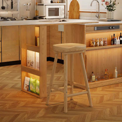Saddle Rubberwood Backless Bar Stool with Footrest
