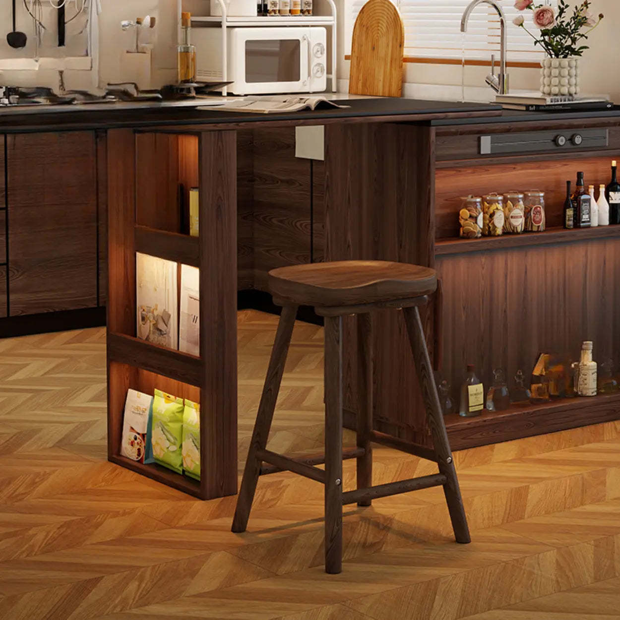 Saddle Rubberwood Backless Bar Stool with Footrest