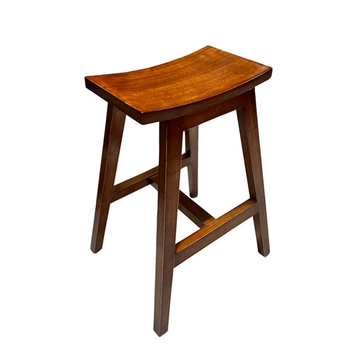 Saddle Wood Backless Short Bar Stool with Footrest — Black Walnut
