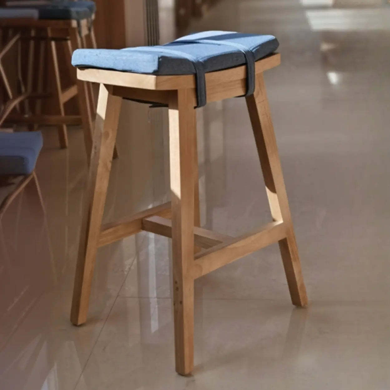 Saddle Wood Backless Short Bar Stool with Footrest