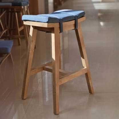 Saddle Wood Backless Short Bar Stool with Footrest