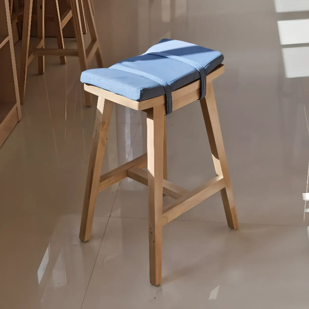 Saddle Wood Backless Short Bar Stool with Footrest
