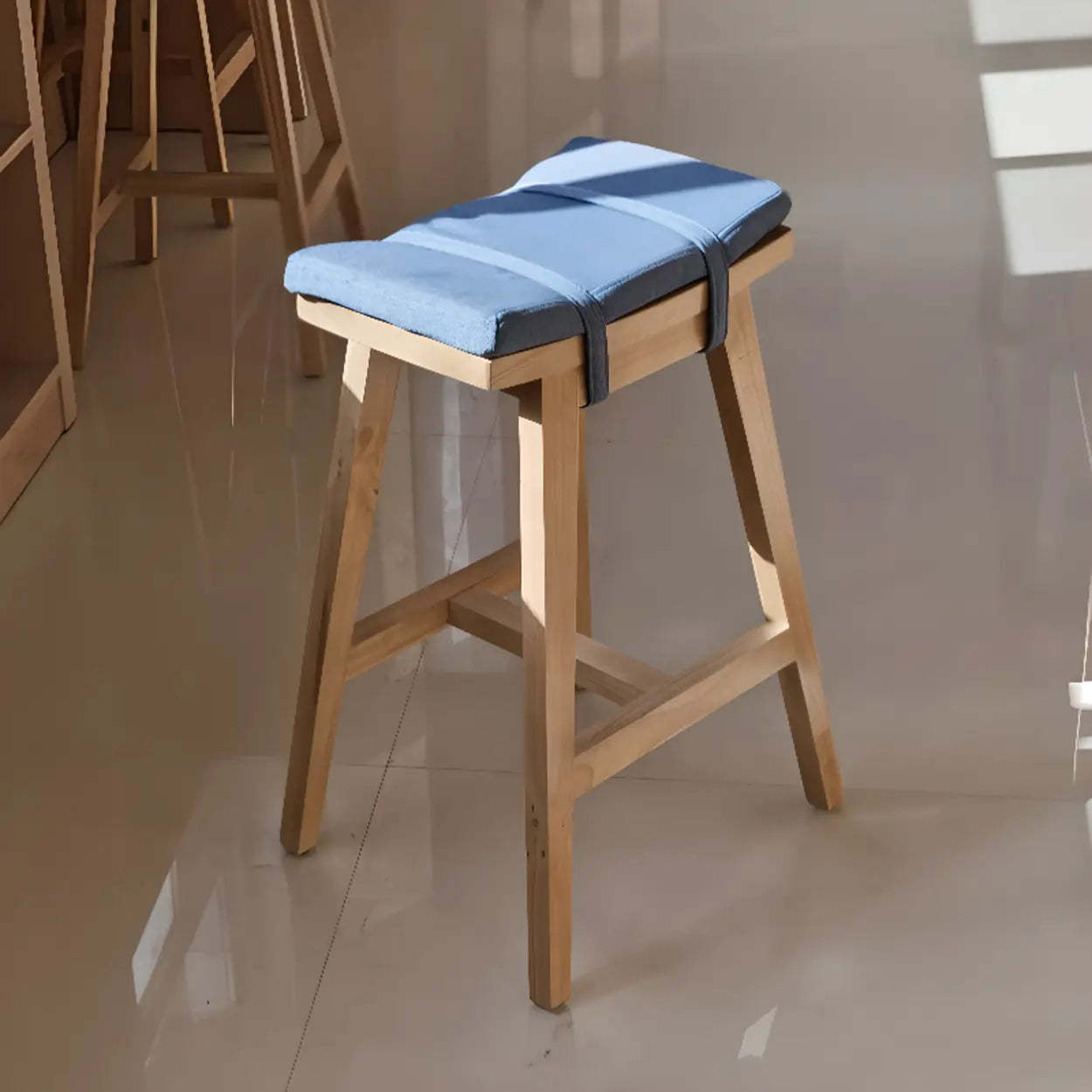 Saddle Wood Backless Short Bar Stool with Footrest