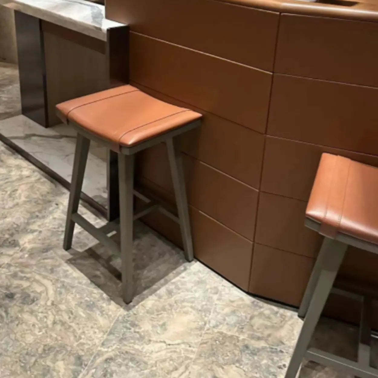 Saddle Wood Backless Short Bar Stool with Footrest