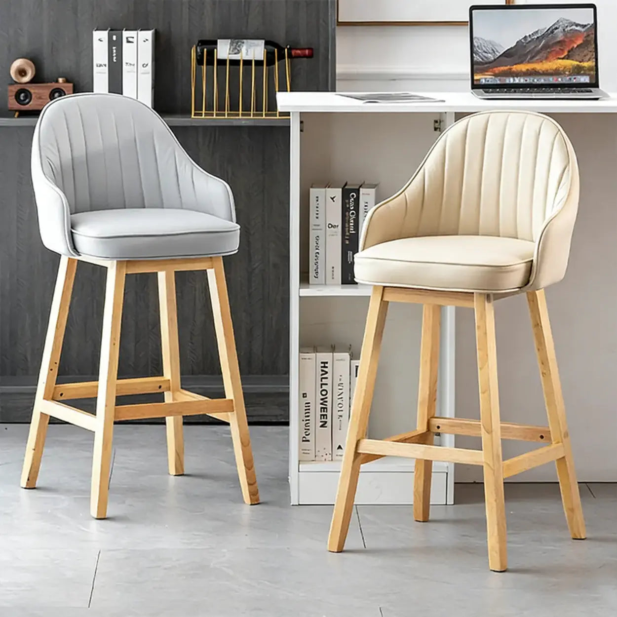 Scandi-Modern Ergonomic Tufted Bucket Bar Stool — Burlywood / Counter Stool (23.6”H) / Orange