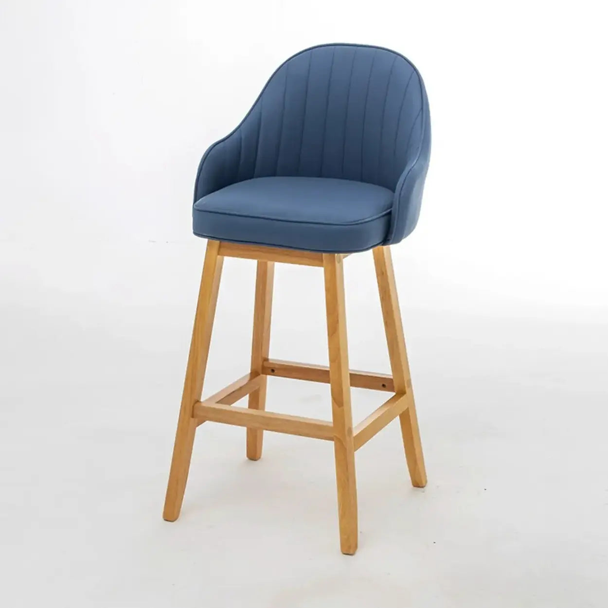 Scandi-Modern Ergonomic Tufted Bucket Bar Stool — Burlywood / Blue