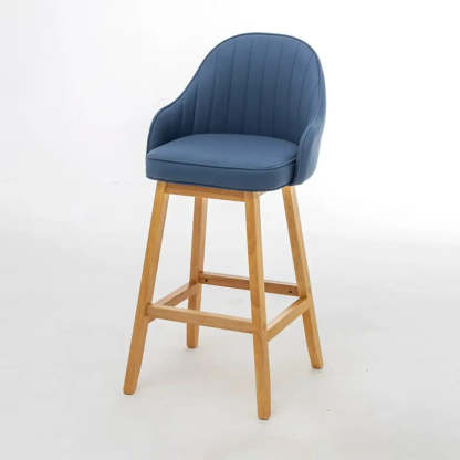 Scandi-Modern Ergonomic Tufted Bucket Bar Stool — Burlywood / Blue