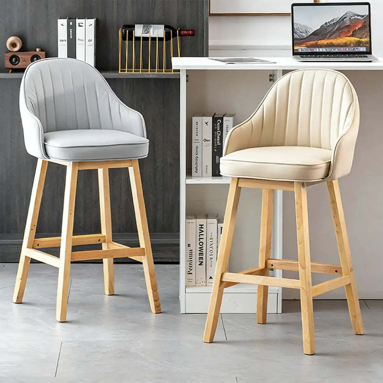 Scandi-Modern Ergonomic Tufted Bucket Bar Stool — Burlywood / Counter Stool (23.6”H) / Orange