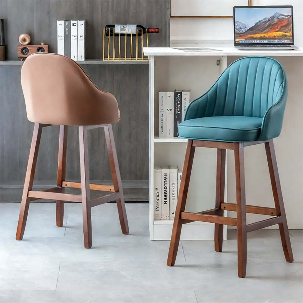 Scandi-Modern Ergonomic Tufted Bucket Bar Stool — Burlywood / Counter Stool (23.6”H) / Red